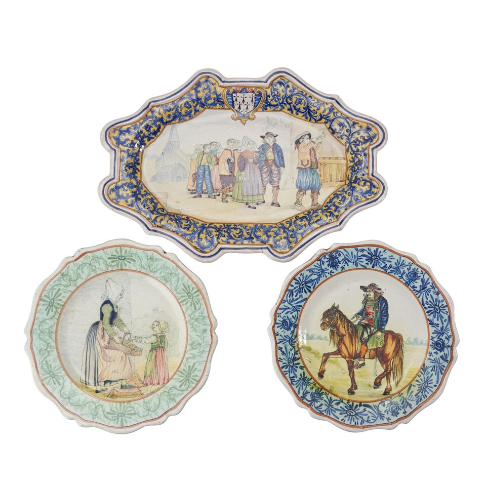 Three Quimper Plates, Quimper, France, designed late 19th century, (1 of 3)