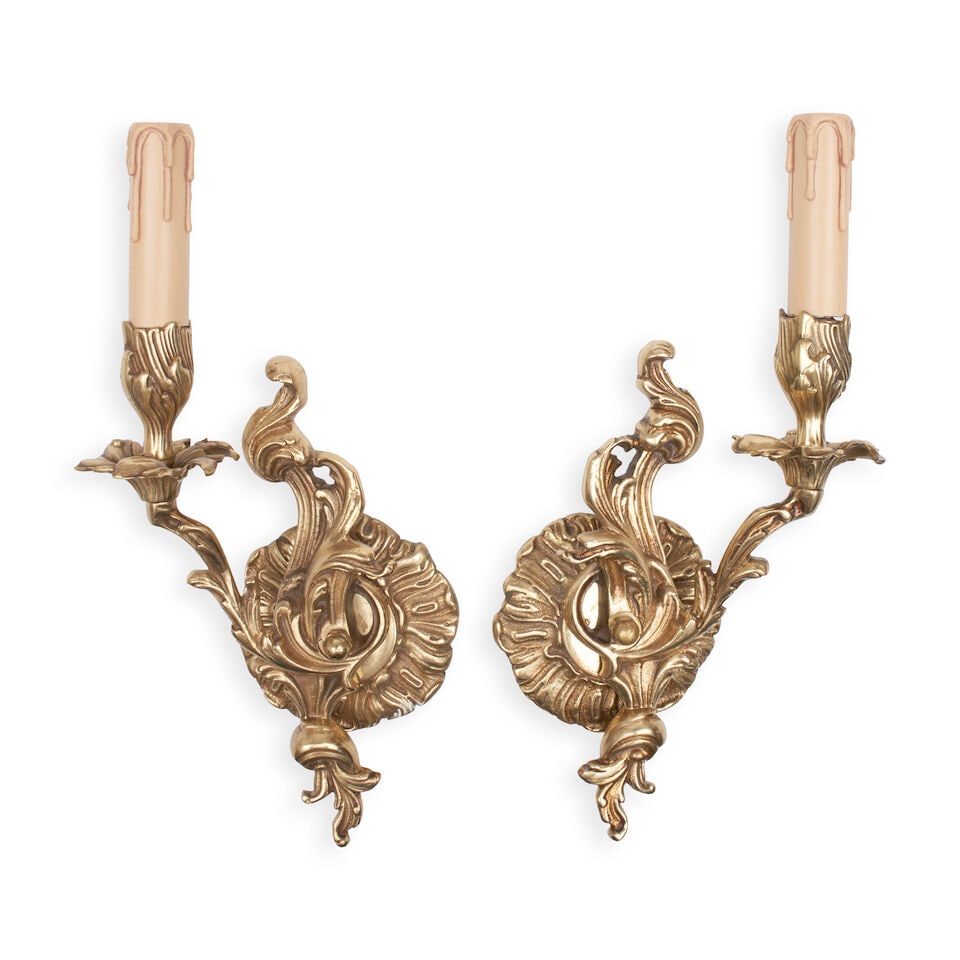 Pair of Modern Louis XV-Style Gilt Metal Single-Light Wall Sconces, (1 of 1)