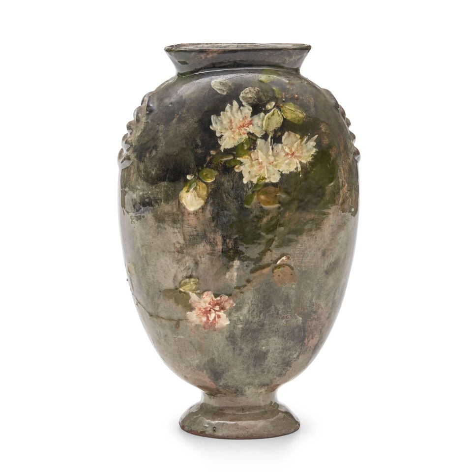 Haviland And Company Vase, France, c. 1880, glazed, painted stoneware, impressed stamp marks 'H....: Haviland And Company Vase, France, c. 1880, glazed, painted stoneware, impressed stamp marks 'H. Co L 49 2,' ht. 10 7/8, wd. 6 1/2, dp. 3 1/2 in. Footnotes: Provenance Private Collection, New