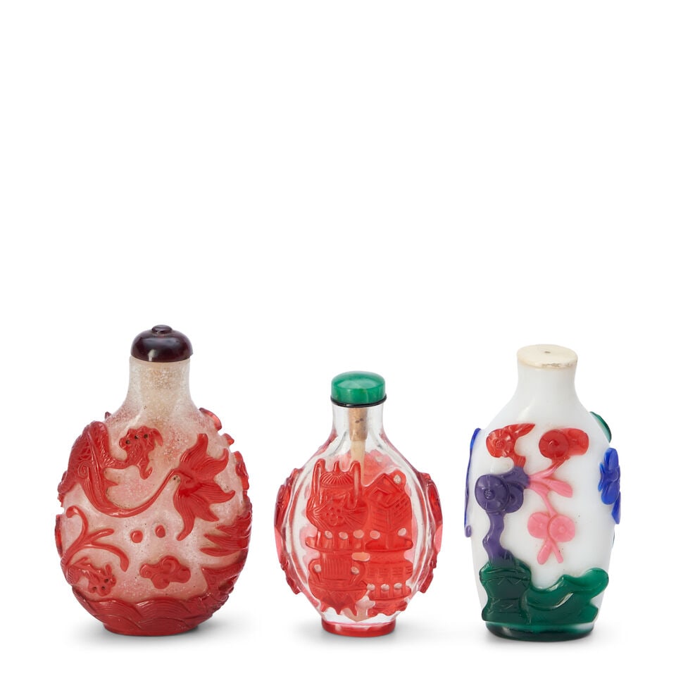 Three Overlay Glass Snuff Bottles, China, (3) - 2