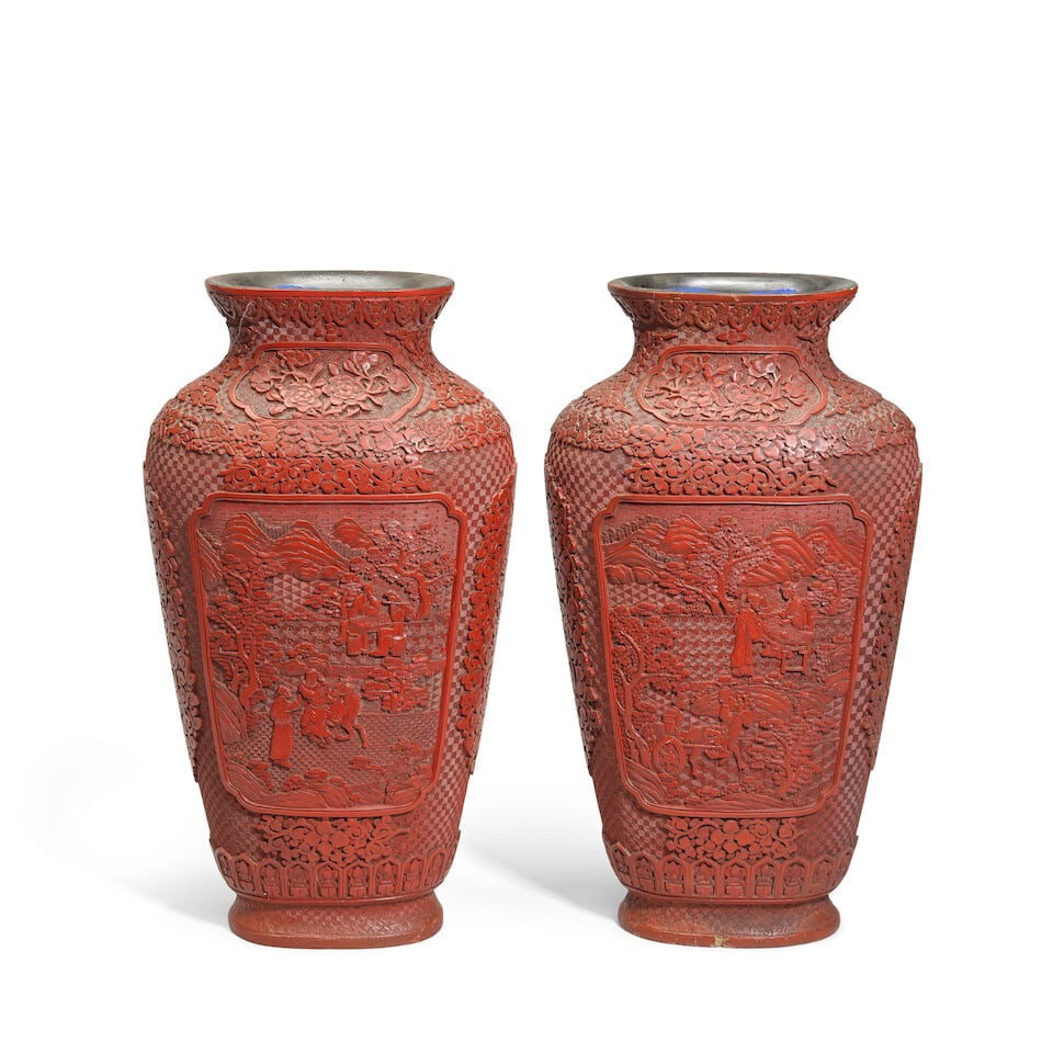 A PAIR OF LARGE CINNABAR LACQUER VASES 19th century (4) - 3