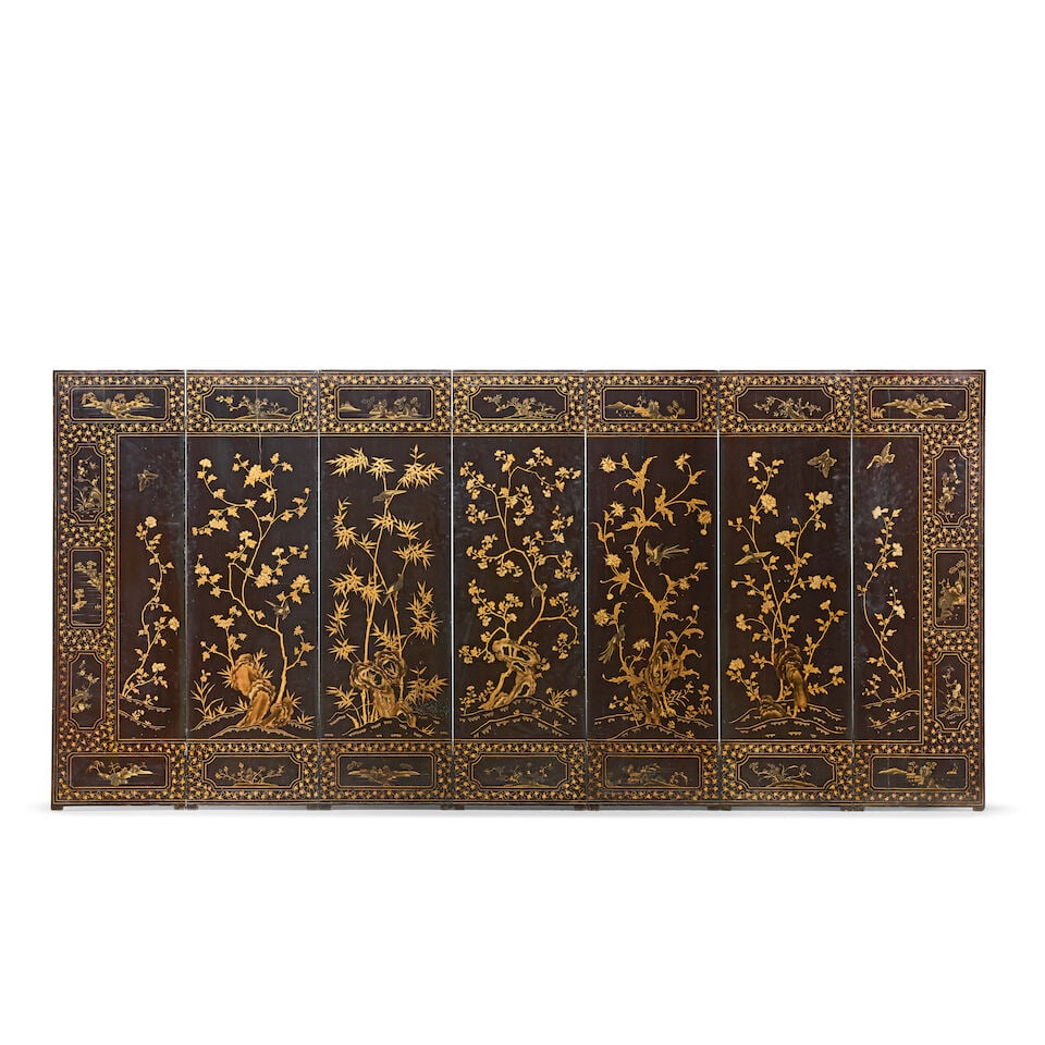 A SEVEN-PANEL GILT AND BLACK LACQUER SCREEN Late Qing Dynasty - 2