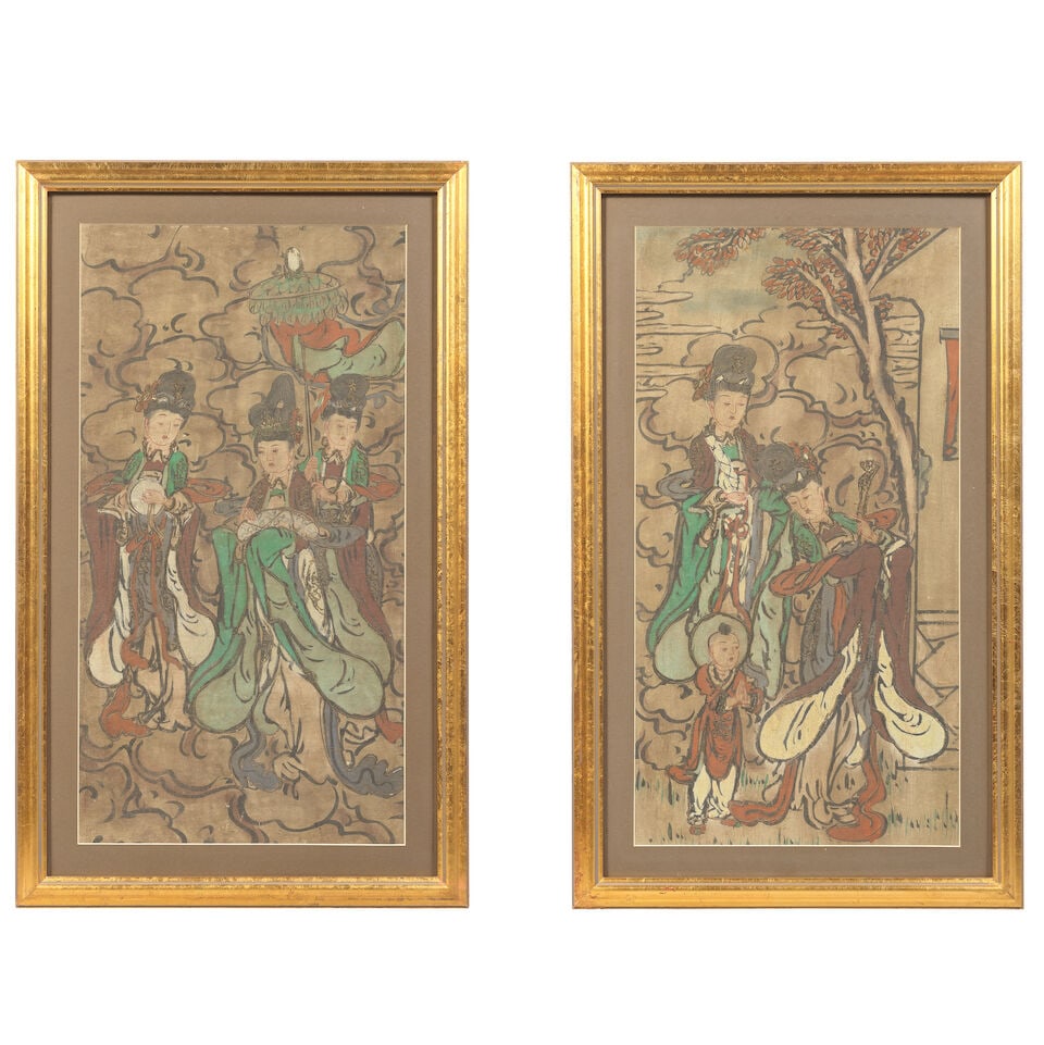 TWO PAINTED FRESCO PANELS DEPICTING FEMALE DEITIES Ming Dynasty or later (2) - 2