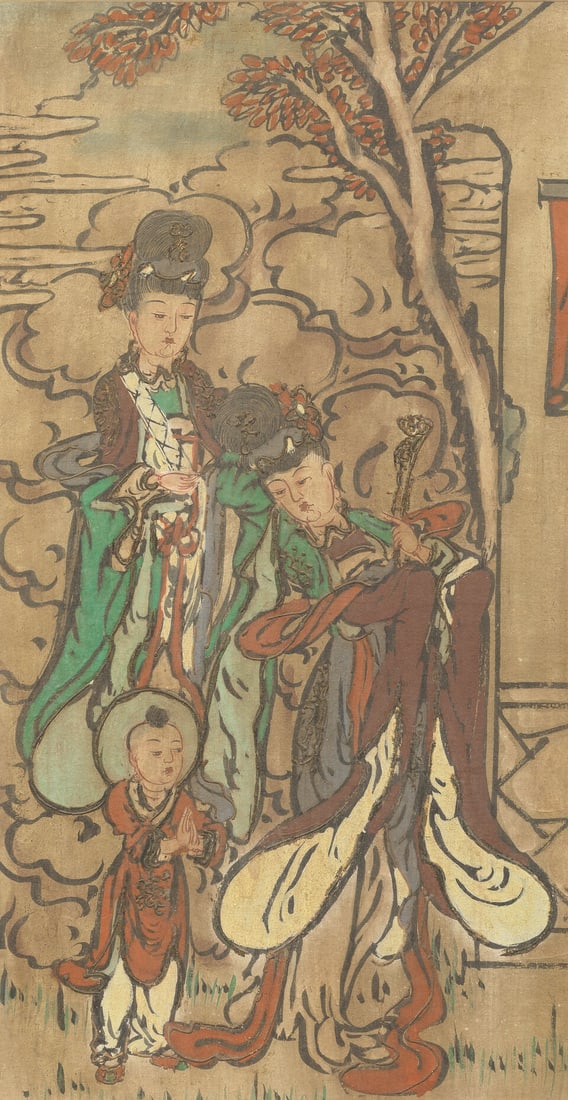 TWO PAINTED FRESCO PANELS DEPICTING FEMALE DEITIES Ming Dynasty or later (2) - 3