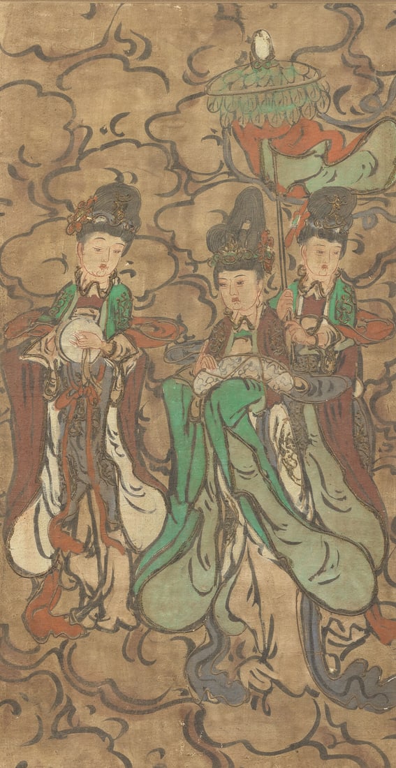 TWO PAINTED FRESCO PANELS DEPICTING FEMALE DEITIES Ming Dynasty or later (2) - 4