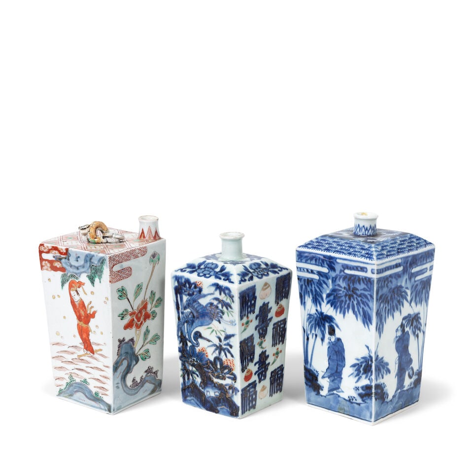 A GROUP OF THREE ARITA AND KO-IMARI SQUARE FLASKS, TOKKURI Edo period, late 17th century (3) - 2