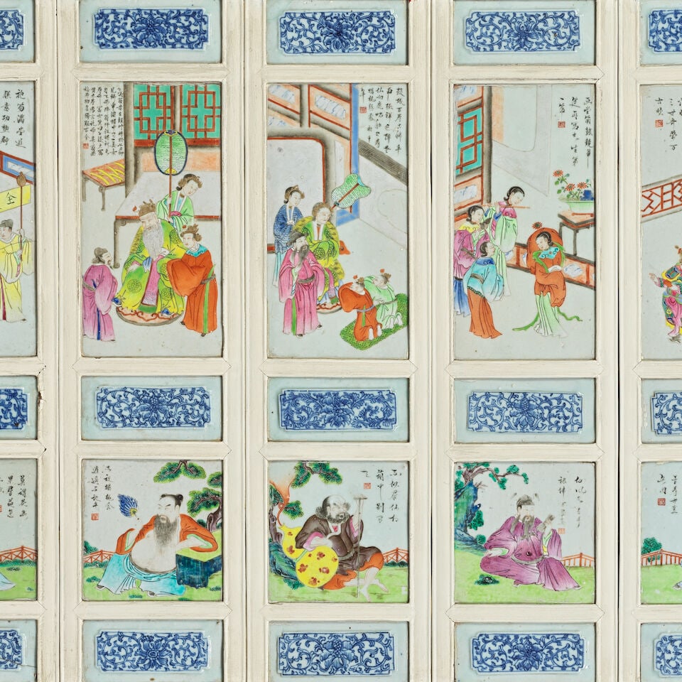 A FAMILLE ROSE 'FIGURATIVE' SCREEN Late Qing Dynasty - 2