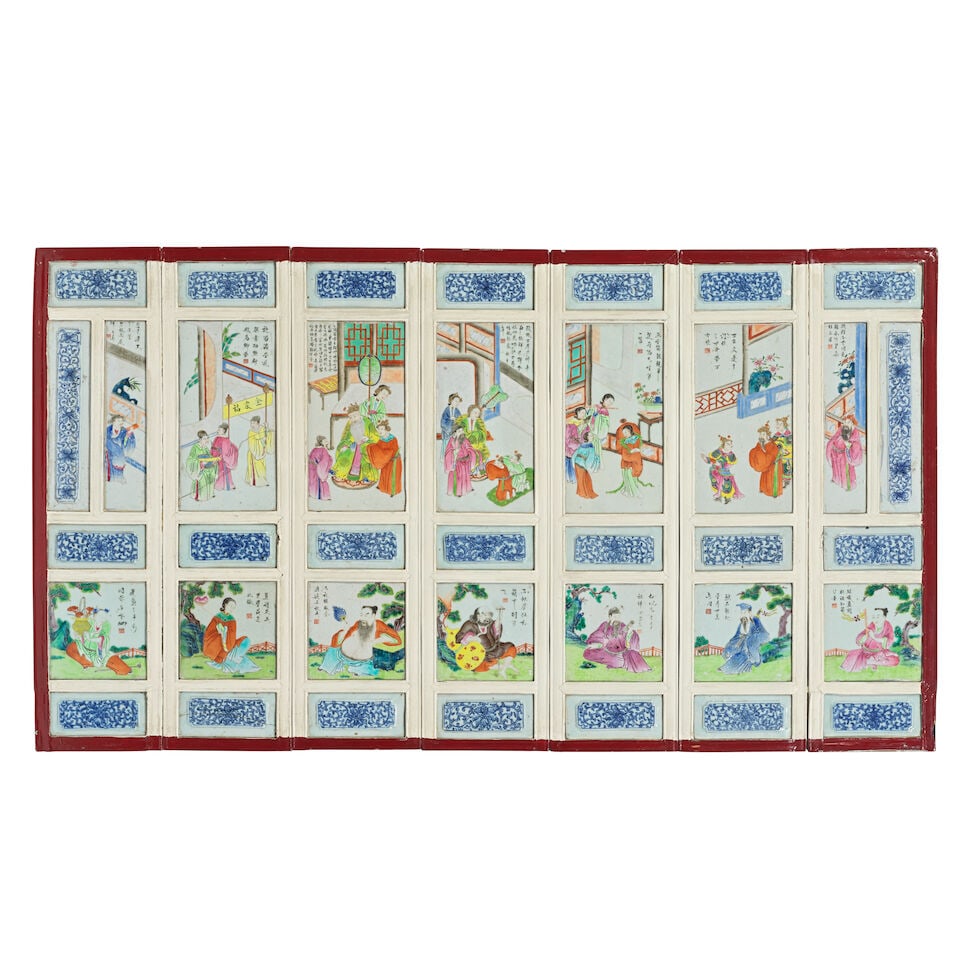 A FAMILLE ROSE 'FIGURATIVE' SCREEN Late Qing Dynasty - 3