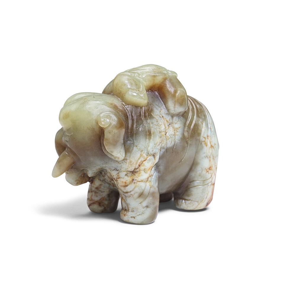 A CELADON JADE 'BOY AND ELEPHANT' GROUP 20th century (2) - 2