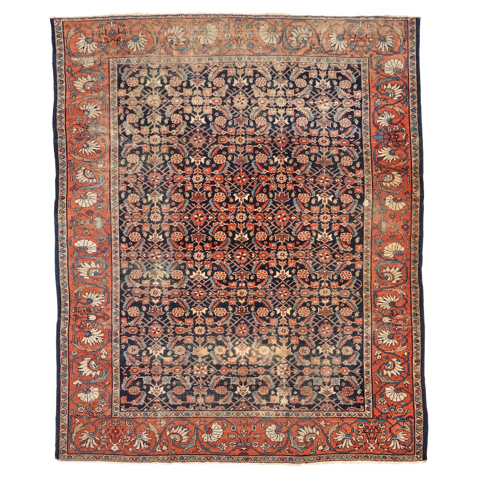 Mahal Carpet 8 ft. 10 in. x 11 ft. 6 in.: Mahal Carpet c. early 20th century **Saleroom Notice: Special Conditions on the sale of Iranian-origin material: Due to U.S. Federal trade regulations, Bonhams Skinner places certain restrictions and