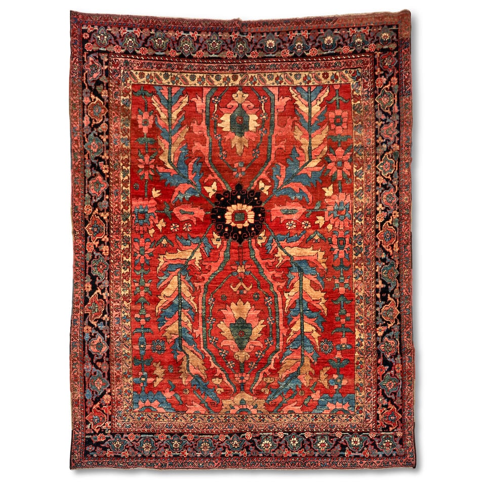 Heriz Karaja Carpet 8 ft. 8 in. x 11 ft. 6 in.: Heriz Karaja Carpet c. 1900, thick pile with a soft handle, vivid natural colors, and a spacious design. **Saleroom Notice: Special Conditions on the sale of Iranian-origin material: Due to U.S. Feder