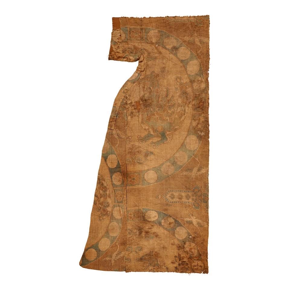 Sogdian Silk Robe Central Asia 1 ft. 8 in. x 3 ft.: Sogdian Silk Robe Central Asia c. 7th or 8th century, probably woven when Sogdiana was under the influence and/or control of the Tang Dynasty. The dragon depicted on this textile appears to be connect