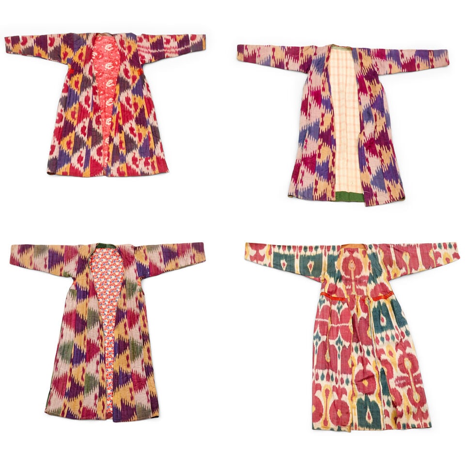 Four Ikat Robes Uzbekistan Various sizes: Four Ikat Robes Uzbekistan c. 19th century Various sizes For further information on this lot please visit Bonhams.com For further information about this lot please