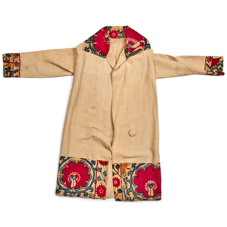 Uzbek Suzani Robe Uzbekistan 3 ft. 7 in. 3 ft. 7 in.: Uzbek Suzani Robe Uzbekistan c. 19th century 3 ft. 7 in. 3 ft. 7 in. For further information on this lot please visit Bonhams.com For further information about this lot please