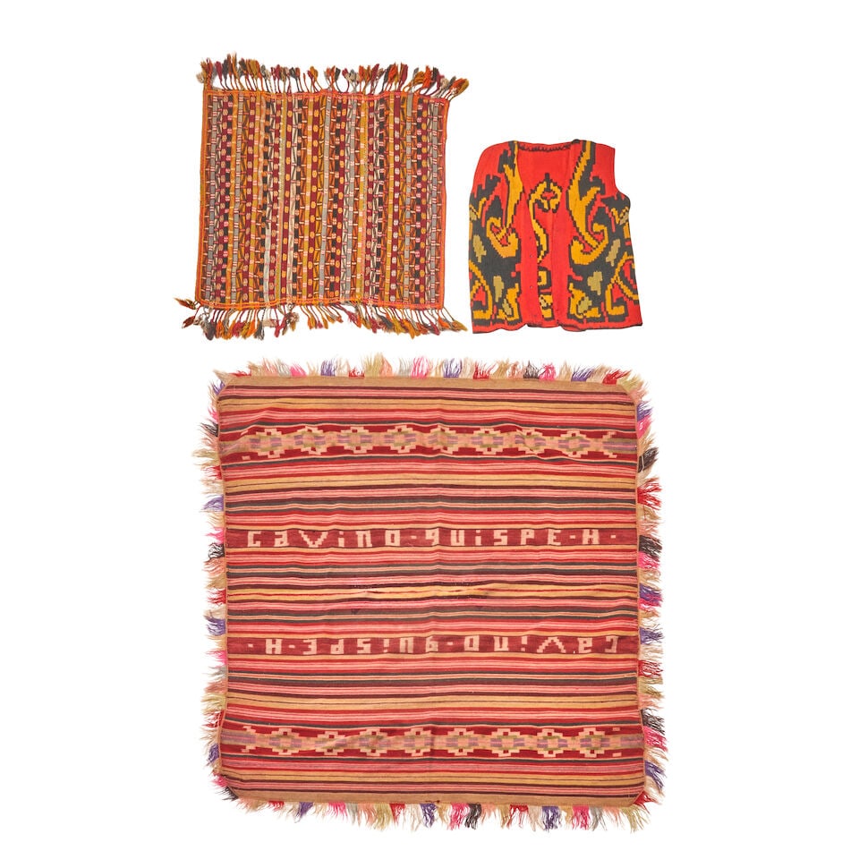 Three Central/South American Weavings Central and South America 1 ft. 9 in. x 2 ft; 2 ft. 5 in. ...: Three Central/South American Weavings Central and South America c. early to mid 20th century 1 ft. 9 in. x 2 ft; 2 ft. 5 in. x 2 ft. 9 in; and 4 ft. 7 in. x 5 ft. For further information on this lot p