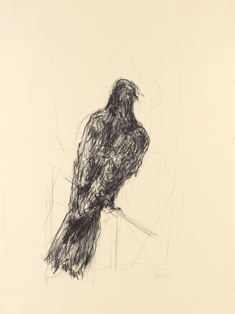 William Kentridge (South African, born 1955) Bird Lithograph, 2004, on Arches cream wove paper, ...: William Kentridge (South African, born 1955) Bird (not in Siebrits) Lithograph, 2004, on Arches cream wove paper, signed and numbered 7/12 in pencil, published by Item Éditions, Paris, with their