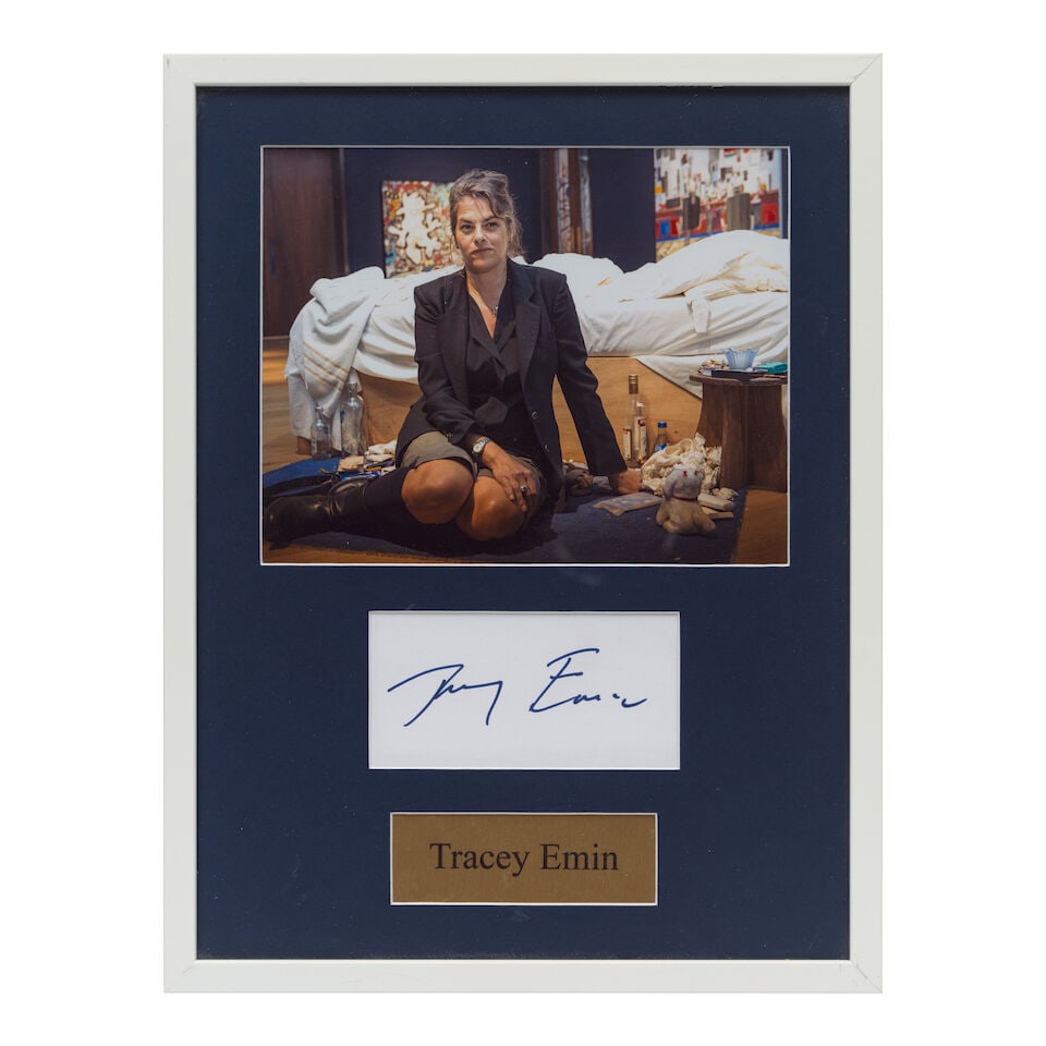 Rob Stothard (British, born 1985) Tracey Emin besides My Bed Chromogenic print, on Fujifilm pape...: Rob Stothard (British, born 1985) Tracey Emin besides My Bed Chromogenic print, on Fujifilm paper, signed by Tracey Emin in blue felt-tip pen, on an additional sheet of wove paper, framed Sheet 303 x