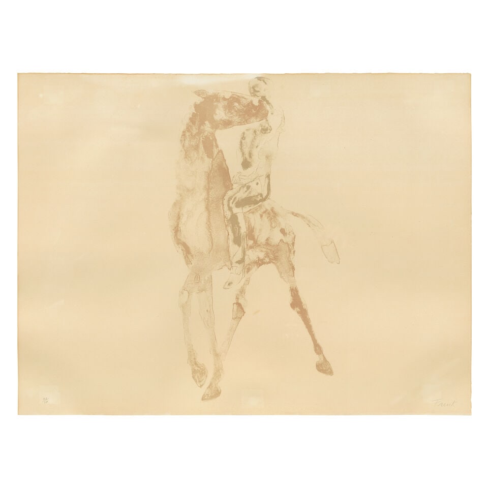 Dame Elisabeth Frink R.A. (British, 1930-1993) Horse and Rider I, from Horse and Rider Lithograp...: Dame Elisabeth Frink R.A. (British, 1930-1993) Horse and Rider I, from Horse and Rider (Wiseman 43) Lithograph in colours, 1970-71, on T.H. Saunders wove paper, signed and numbered 29/70 in pencil (th