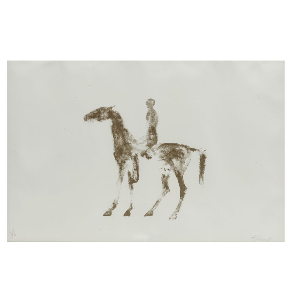 Dame Elisabeth Frink R.A. (British, 1930-1993) Small Horse and Rider Lithograph in colours, 1970...: Dame Elisabeth Frink R.A. (British, 1930-1993) Small Horse and Rider (Wiseman 40) Lithograph in colours, 1970, on T.H. Saunders paper, signed and numbered 22/60 in pencil, printed by Curwen Studio, pu