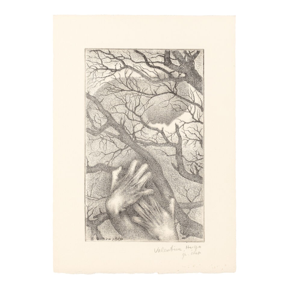 Valentine Hugo (French, 1887-1968) One Plate, from Les animaux et leurs hommes: Les hommes et le...: Valentine Hugo (French, 1887-1968) One Plate, from Les animaux et leurs hommes: Les hommes et leurs animaux Etching, 1937, on Arches wove paper, signed and inscribed 'ép. État' in pencil, a