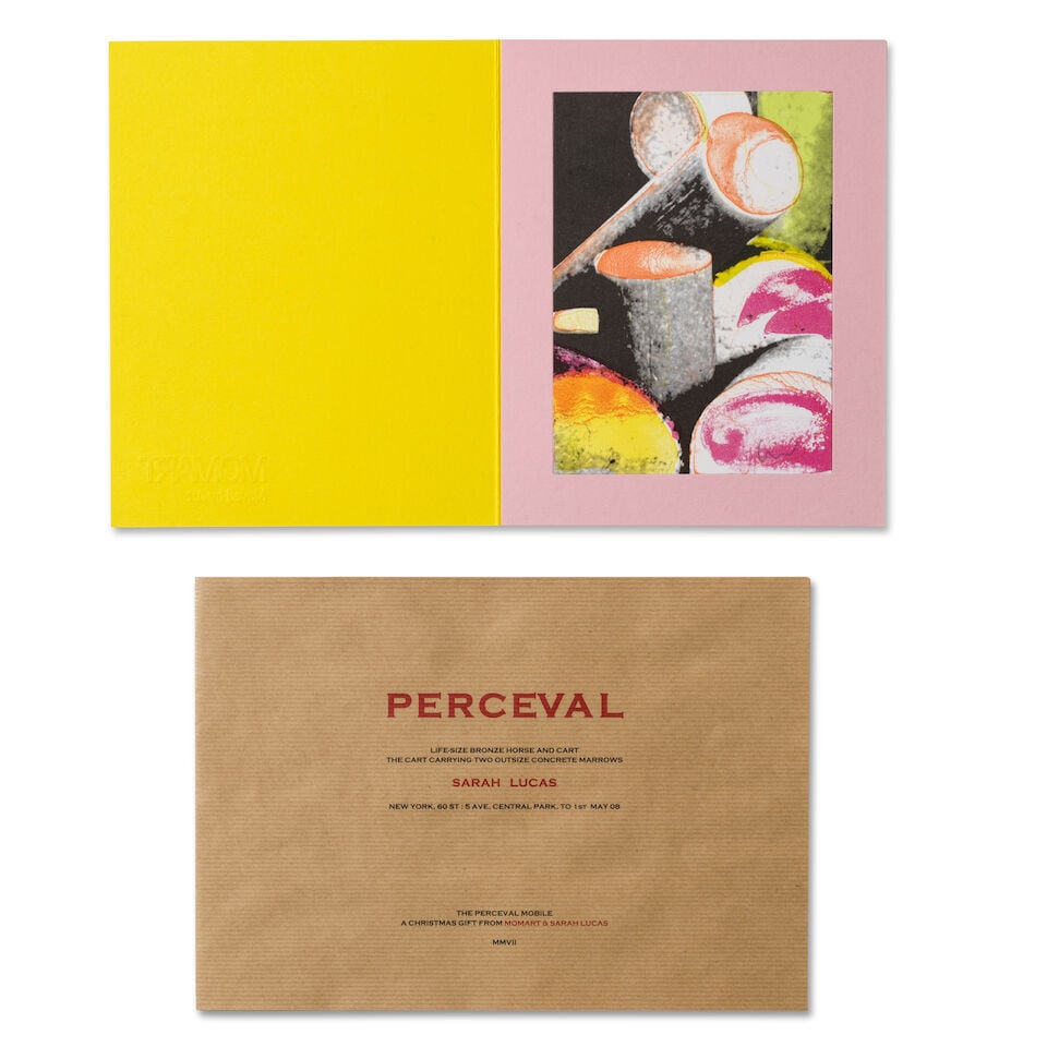 Sarah Lucas (British, born 1962) The Perceval Mobile The complete multiple, 2007, comprising an ...: Sarah Lucas (British, born 1962) The Perceval Mobile The complete multiple, 2007, comprising an inkjet print in colours on thick card, metal wire, thread, needle and printed instruction manual on