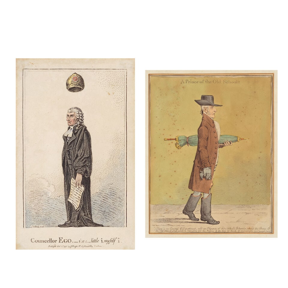 James Gillray (British, 1756-1815) Councellor ego; Prince of Old School Two etchings with hand-c... (1 of 3)