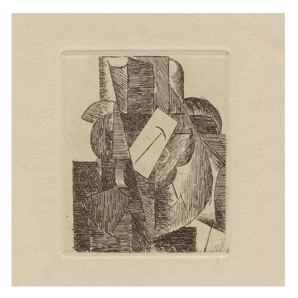 Pablo Picasso (Spanish, 1881-1973) L'Homme au chapeau, from Du Cubisme Etching, 1914, on wove pa...: Pablo Picasso (Spanish, 1881-1973) L'Homme au chapeau, from Du Cubisme (Baer 42, Cramer Books 46) Etching, 1914, on wove paper, with text verso (as issued), from the total unsigned edition of 420 on t