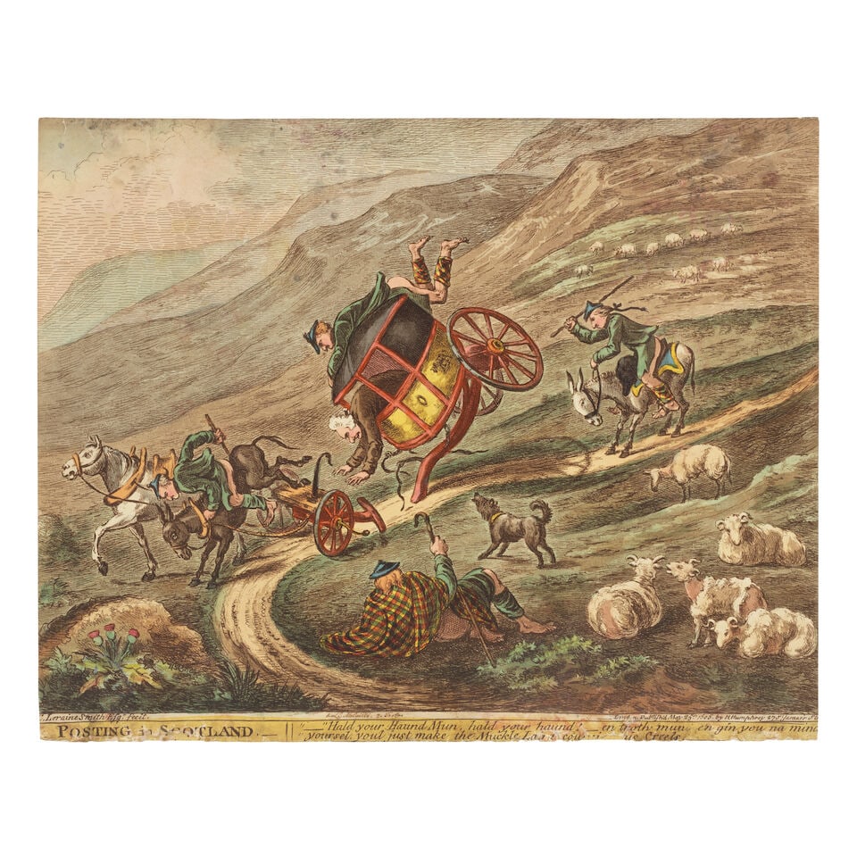 James Gillray (British, 1756-1815) Posting in Scotland Etching with aquatint and hand-colouring,... (1 of 1)
