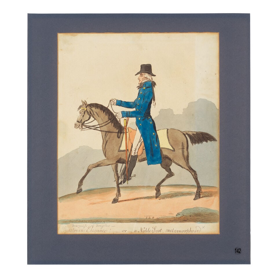 James Gillray (British, 1756-1815) Equestrian Elegance! Etching with hand-colouring, 1803, on wo... (1 of 1)