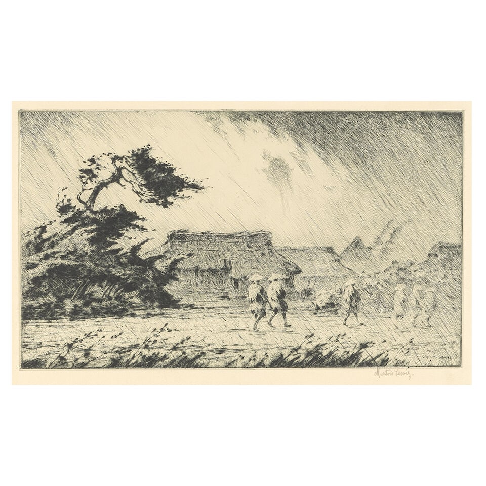 Martin Lewis (American, 1881-1962) Rain, Japan Drypoint and sand ground, 1926-27, on wove paper,... (1 of 2)