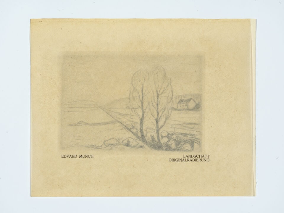Edvard Munch (Norwegian, 1863-1944) Norwegian Landscape Drypoint etching, 1908, on J W Zanders w... - 2