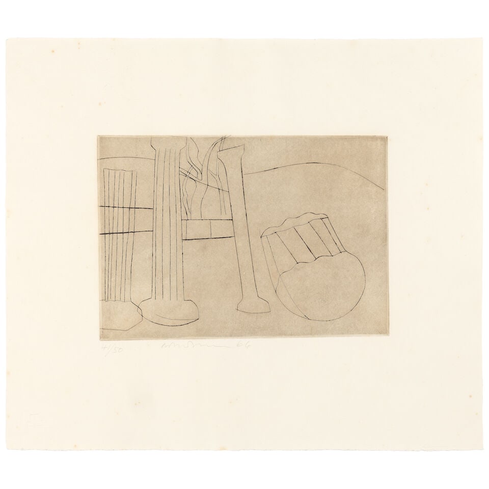 Ben Nicholson O.M. (British, 1894-1982) Palaestra Etching, 1966, on wove paper, signed, dated an...: Ben Nicholson O.M. (British, 1894-1982) Palaestra (Lafranca 28) Etching, 1966, on wove paper, signed, dated and numbered 41/50 in pencil, co-published by Ganymed Editions and Marlborough Fine Art,