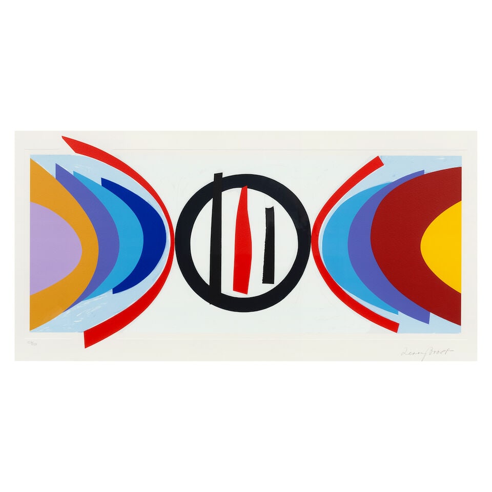 Sir Terry Frost R.A. (British, 1915-2003) Black Circle Screenprint in colours, 2002, on Arches w...: Sir Terry Frost R.A. (British, 1915-2003) Black Circle (Kemp 223) Screenprint in colours, 2002, on Arches wove paper, signed and numbered 107/150 in pencil (there were also 15 artist's proofs),