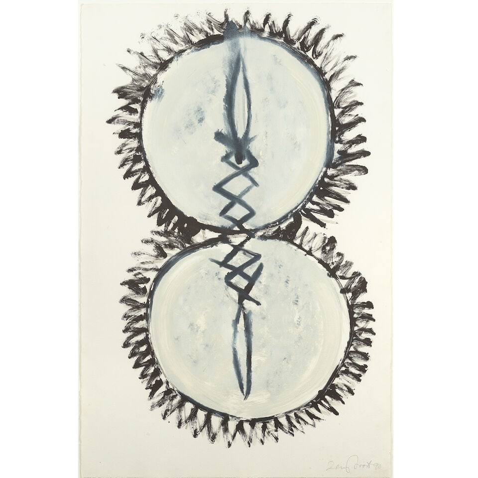 Sir Terry Frost R.A. (British, 1915-2003) Black Sun (Laced Suns) Monotype, 1990, on T.H. Saunder...: Sir Terry Frost R.A. (British, 1915-2003) Black Sun (Laced Suns) Monotype, 1990, on T.H. Saunders wove paper, signed and dated in pencil, printed by Curwen Press, London, with their blindstamp, the fu