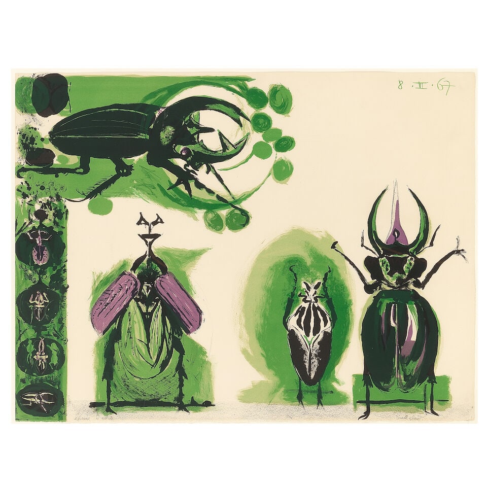 Graham Sutherland O.M. (British, 1903-1980) Beetles I, from A Bestiary and some Correspondences ...: Graham Sutherland O.M. (British, 1903-1980) Beetles I, from A Bestiary and some Correspondences (Tassi 82) Lithograph in colours, 1967, on Arches wove paper, signed and inscribed 'epreuve d'artiste'