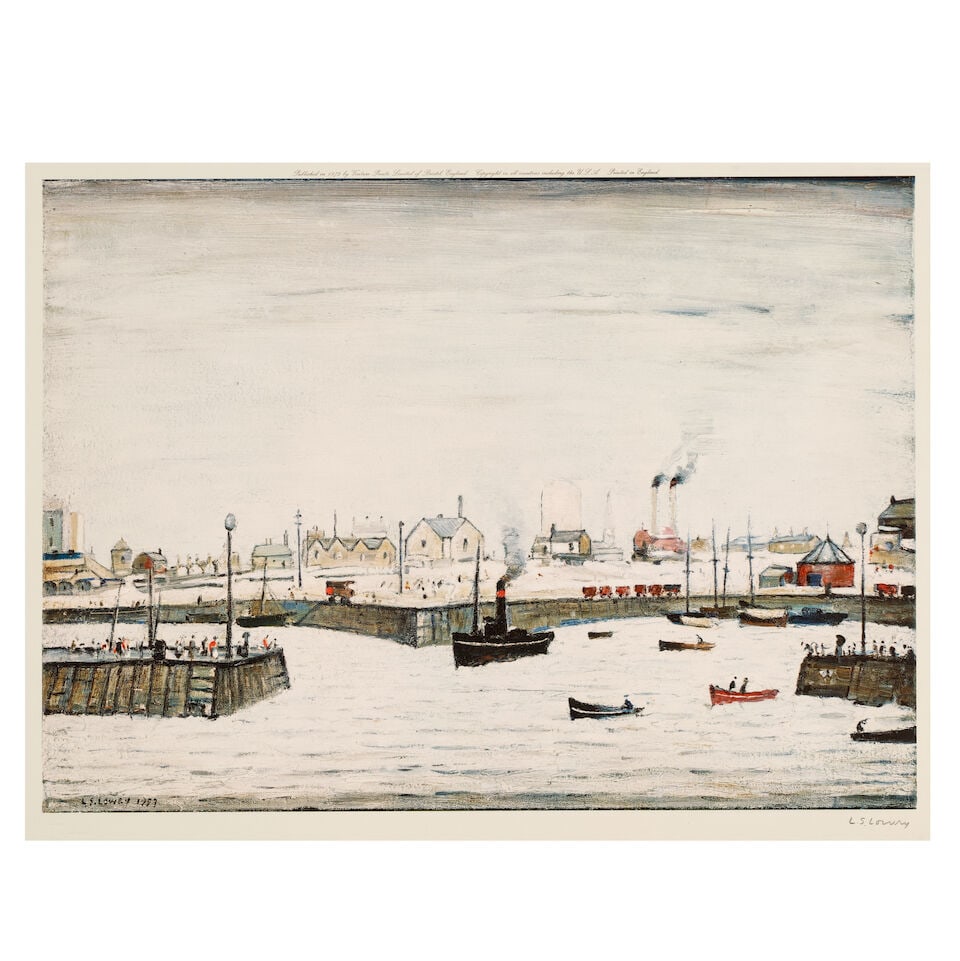 Laurence Stephen Lowry R.A. (British, 1887-1976) The Harbour Offset lithograph in colours, 1972,...: Laurence Stephen Lowry R.A. (British, 1887-1976) The Harbour Offset lithograph in colours, 1972, on wove paper, signed in pencil, ink stamped '000527' from the edition of 850, published by Venture Pri
