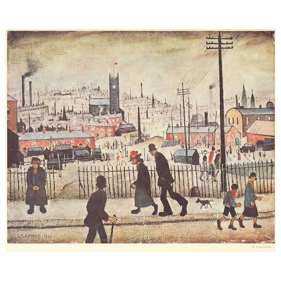 Laurence Stephen Lowry R.A. (1887-1976) View of a Town Offset lithograph in colours, 1973, on wo...: Laurence Stephen Lowry R.A. (1887-1976) View of a Town Offset lithograph in colours, 1973, on wove paper, signed in pencil, from the edition of 850, printed by Bolton Fine Art Litho Works, Bombay, pub