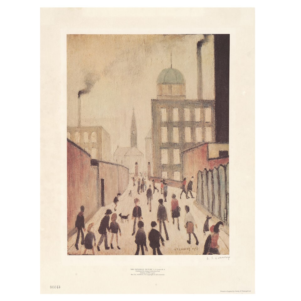Laurence Stephen Lowry R.A. (British, 1887-1976) Mrs Swindell's Picture Offset lithograph in col... - 2