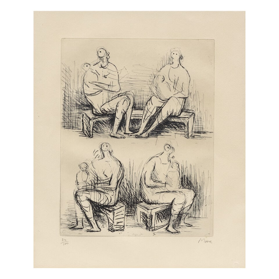 Henry Moore O.M., C.H. (British, 1898-1986) Four Mothers Etching, 1971-72, on wove paper, signe... (1 of 2)