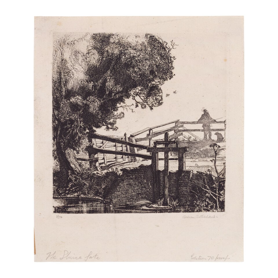 Graham Sutherland OM (British, 1903-1980) The Sluice Gate Etching, 1924, on laid paper, signed a...: Graham Sutherland OM (British, 1903-1980) The Sluice Gate (Tassi 10) Etching, 1924, on laid paper, signed and numbered 3/70 in pencil, printed by the artist, published by Twenty-One Gallery, London, w