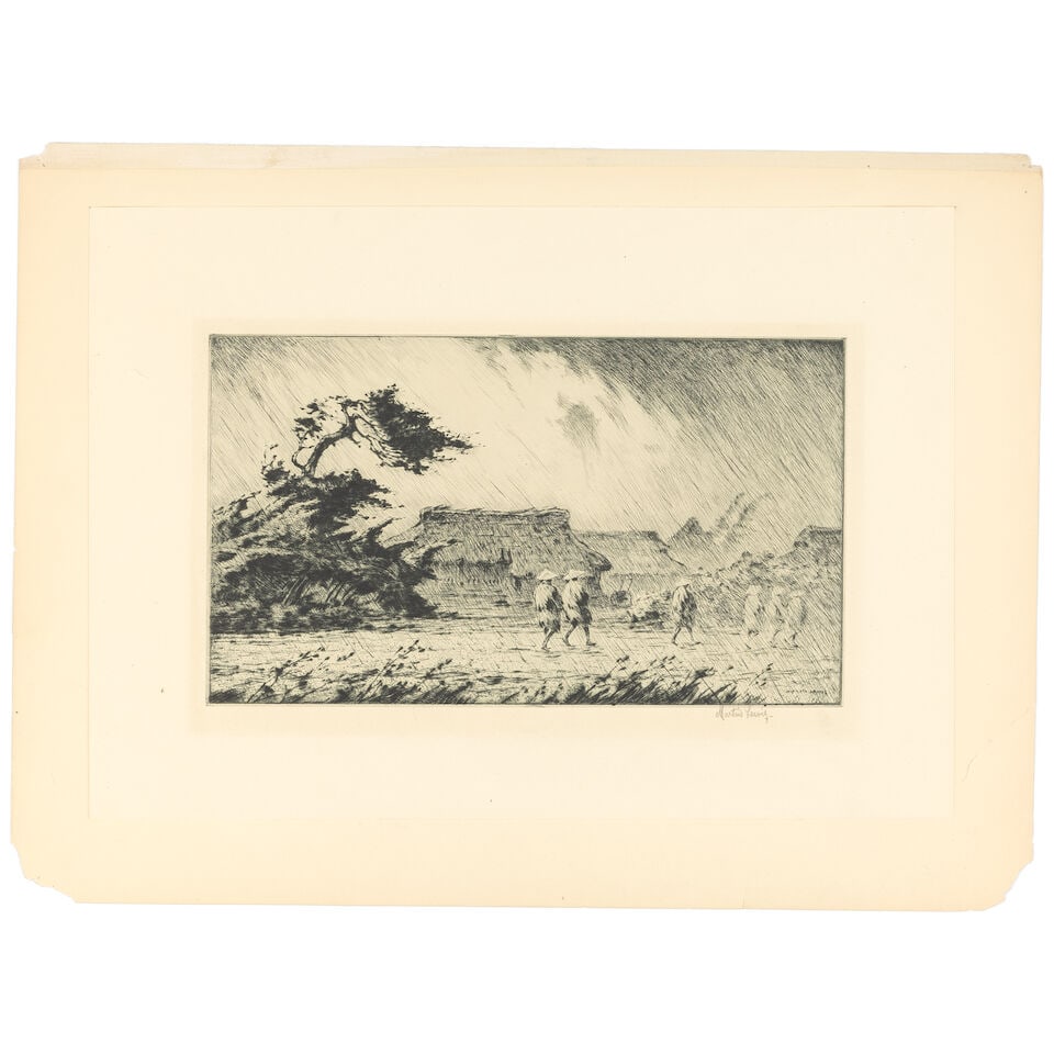 Martin Lewis (American, 1881-1962) Rain, Japan Drypoint and sand ground, 1926-27, on wove paper,... - 2