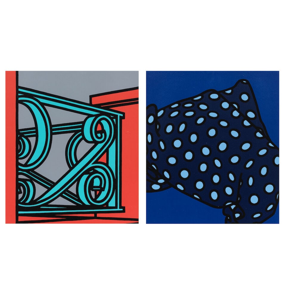 Patrick Caulfield R.A. (British, 1936-2005) Plates 17 and 20, from Some Poems of Jules Laforgue ...: Patrick Caulfield R.A. (British, 1936-2005) Plates 17 and 20, from Some Poems of Jules Laforgue (Cristea 38q, 38t) Two screenprints in colours, 1973, on Neobond synthetic wove paper, each signed and n