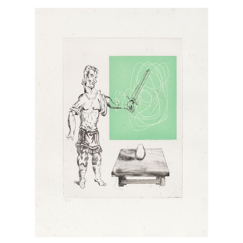 Martin Kippenberger (German, 1953-1997) Der Eiermann; Die Eierfrau Two etchings with spit-bite a... - 2