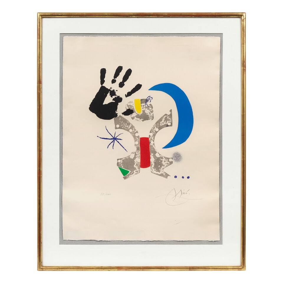 Joan Miró (Spanish, 1893-1983) Bonjour Max Ernst Etching and aquatint in colours with embos... - 2