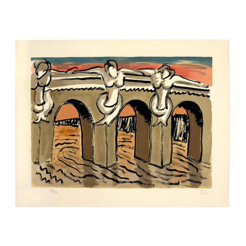 Man Ray (American, 1890-1976) Le Pont Neuf Lithograph in colours, 1970, on Arches wove paper, si...: Man Ray (American, 1890-1976) Le Pont Neuf (Anselmino 6) Lithograph in colours, 1970, on Arches wove paper, signed with the initials and numbered 24/99 in pencil, the full sheet, unframed Image 379 x 