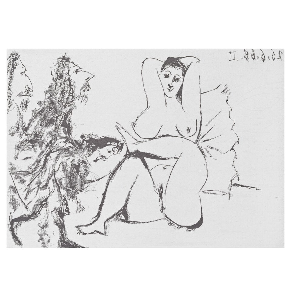 Pablo Picasso (Spanish, 1881-1973) Trois Mousquetaires salutant une femme au lit, from La Cé... - 2