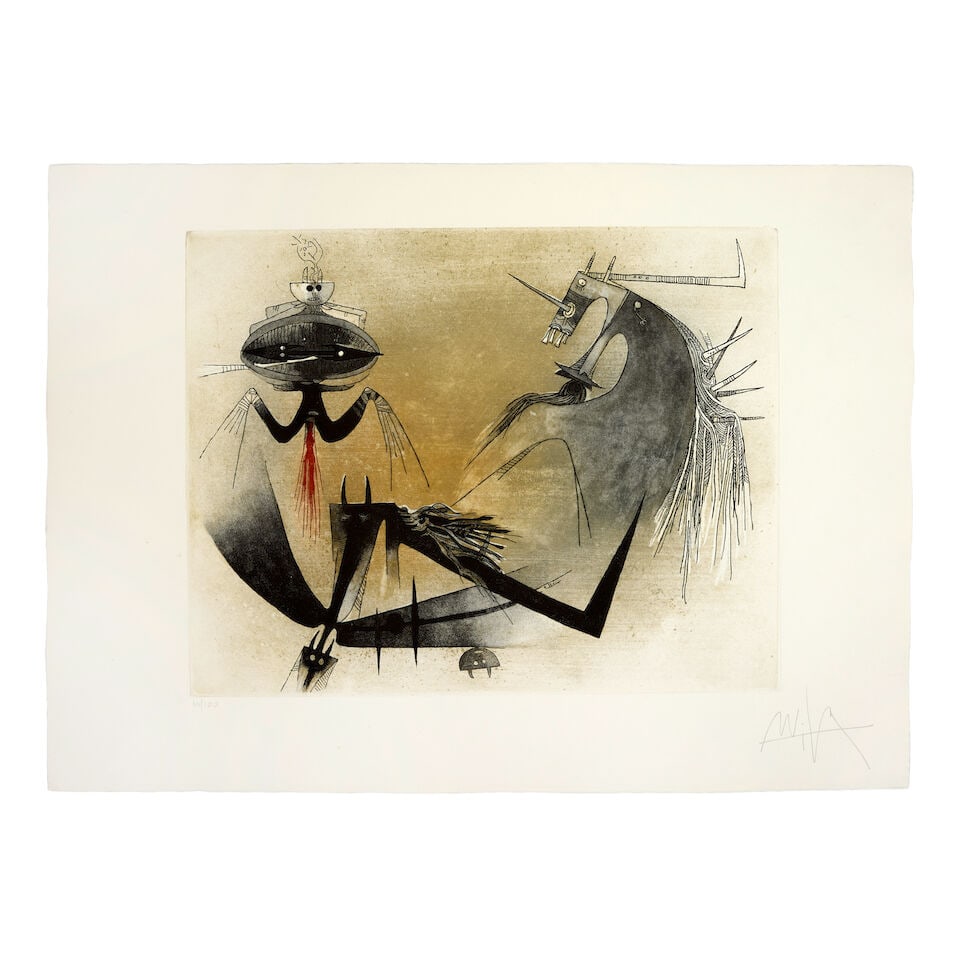 Wifredo Lam (Cuban, 1902-1982) Trois Personnages; La Réunion Two etchings with aquatint in ... - 2