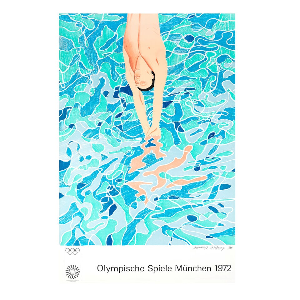 David Hockney R.A. (British, 1937-2026) Olympische Spiele München 1972 Offset lithographic ...: David Hockney R.A. (British, 1937-2026) Olympische Spiele München 1972 (Baggott 25) Offset lithographic poster in colours, 1970, on wove paper, printed by Kennedy Graphics Inc., published by Edit