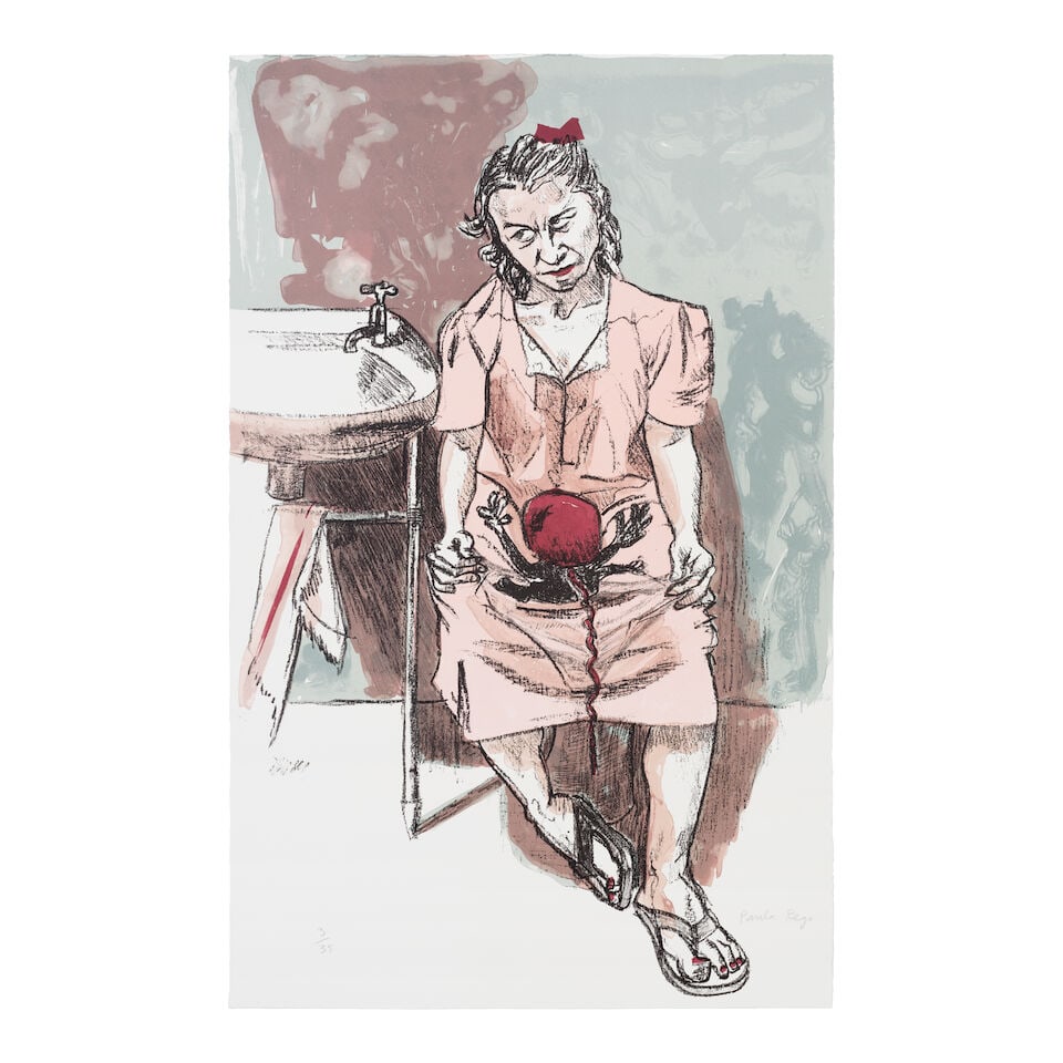Dame Paula Rego R.A. (British, 1935-2022) Girl with Foetus Lithograph in colours, 2006, on Somer...: Dame Paula Rego R.A. (British, 1935-2022) Girl with Foetus (Rosenthal 238) Lithograph in colours, 2006, on Somerset Velvet wove paper, signed and numbered 3/35 in pencil, printed by Stanley Jones at t