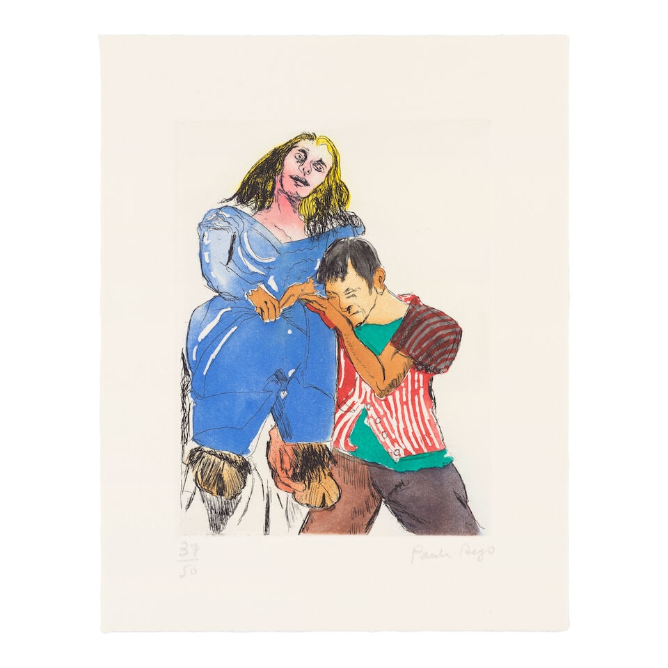 Dame Paula Rego R.A. (British, 1935-2022) Woman with goat's foot II (Edition B) Etching with aqu...: Dame Paula Rego R.A. (British, 1935-2022) Woman with goat's foot II (Edition B) Etching with aquatint in colours, 2012, on Somerset soft white wove paper, signed and numbered 37/50 in pencil, printed 